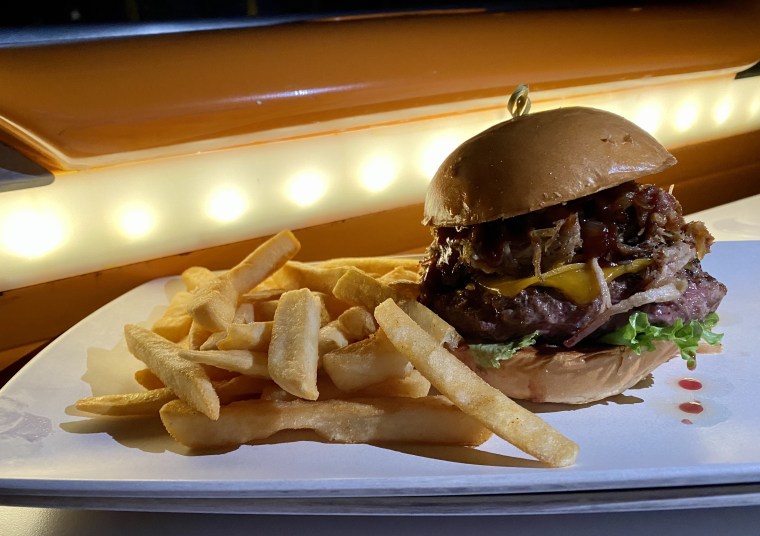 The Drive-in BBQ Burger at Sci-Fi Dine-In Theater Restaurant never disappoints.