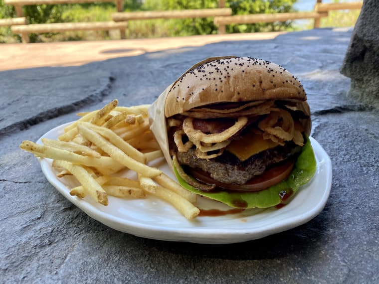 My family's pick for the best burger at Walt Disney World: The Bison Bacon Cheeseburger at Geyser Point Bar and Grill.