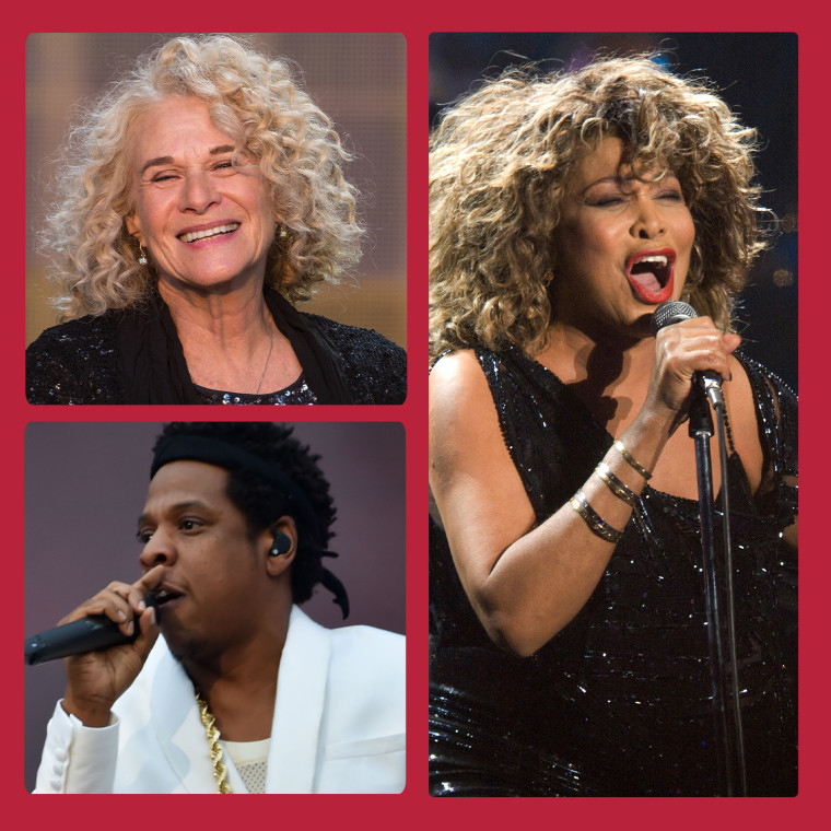 Carole King, top left, Tina Turner, right, and Jay-Z, bottom left, are among the inductees into the Rock and Roll Hall of Fame this year.