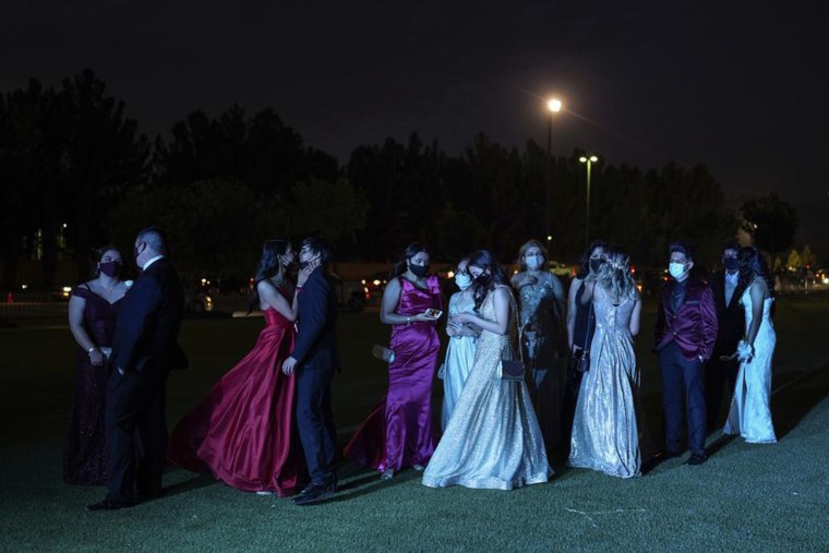 Young people attend prom at the Grace Gardens Event Center in El Paso, Texas on Friday, May 7, 2021.