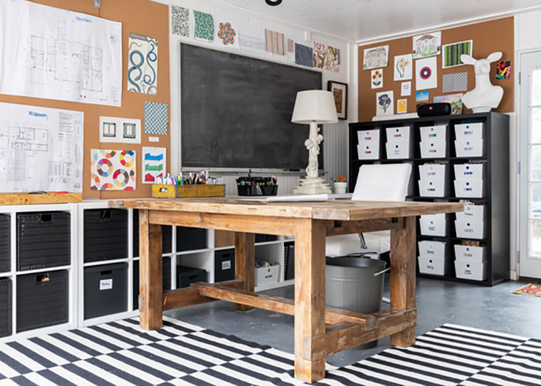 Image of a desk/home office in a garage.