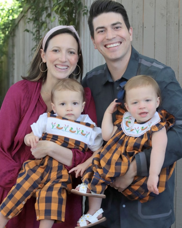 Abby and Sean Mercado with their twins, Max and Annie. The couple took out a second mortgage on their home to afford IVF.
