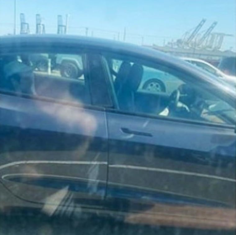 California Highway Patrol's Golden Division are looking for this man, seen riding in the back of a Tesla with no driver.