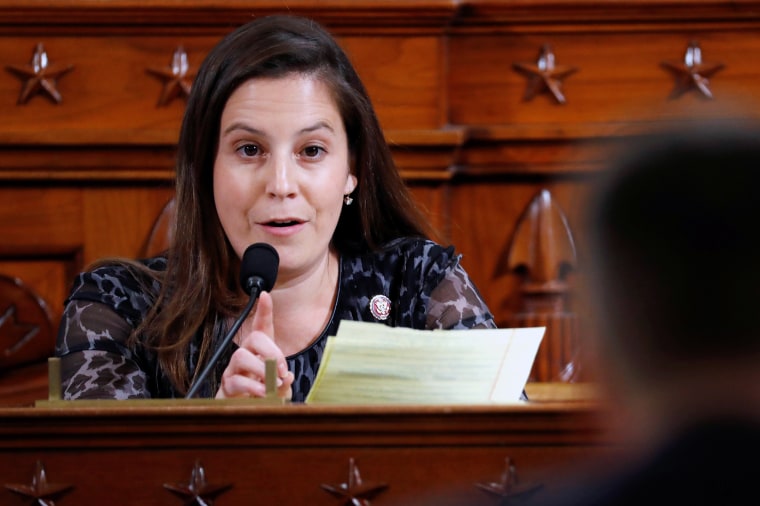 Image: Rep. Elise Stefanik, R-N.Y., during a public impeachment hearing for President Donald Trump on Capitol Hill on Nov. 19, 2019.