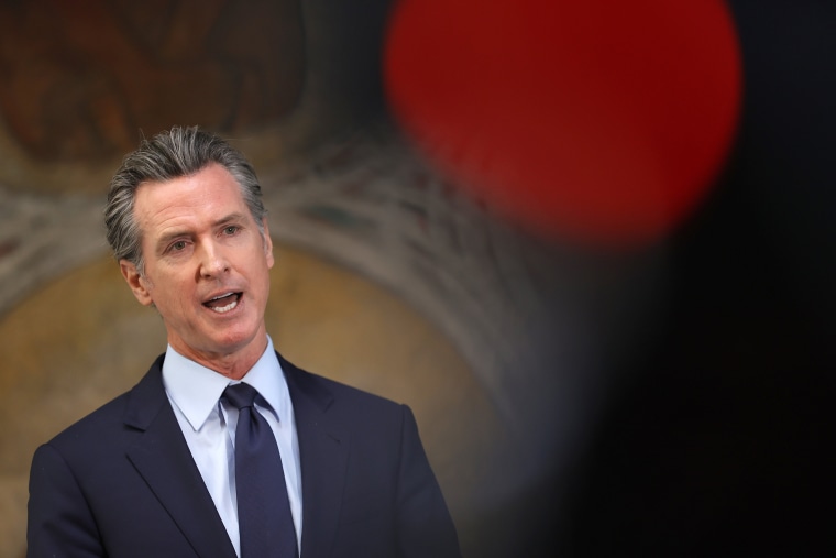 Image: Gov. Gavin Newsom speaks during a press conference at The Unity Council on May 10, 2021 in Oakland, Calif.