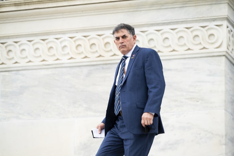 Rep. Andrew Clyde, R-Ga., walks down the House steps after the last vote of the week in the Capitol on April 16, 2021.