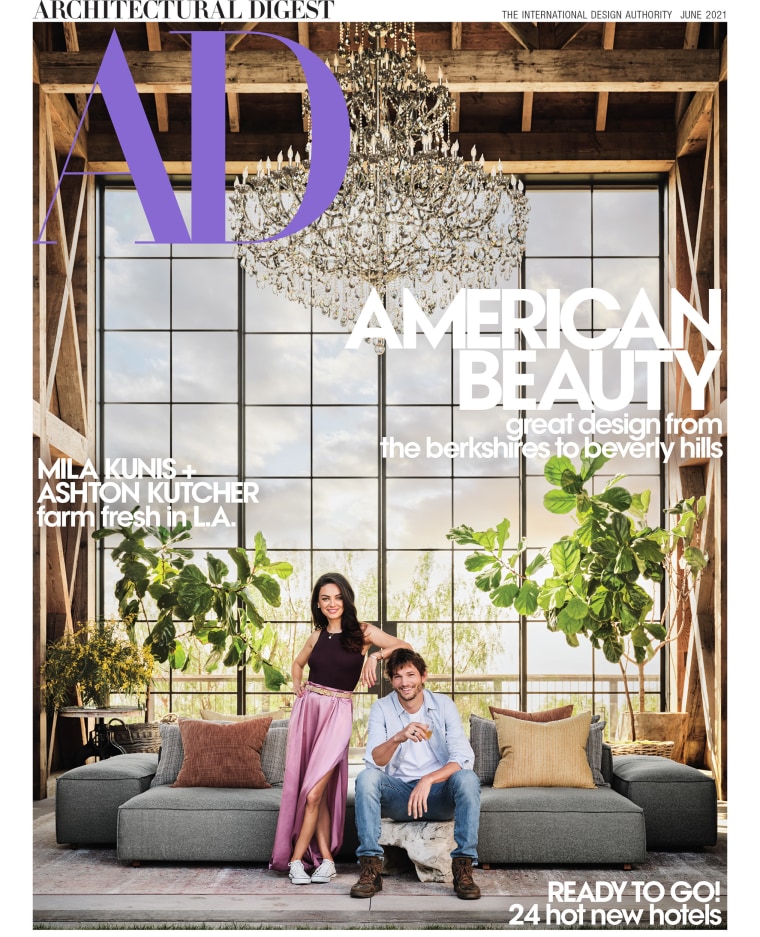 Kunis and Kutcher posed in their entertainment barn for the cover of Architectural Digest's June issue.