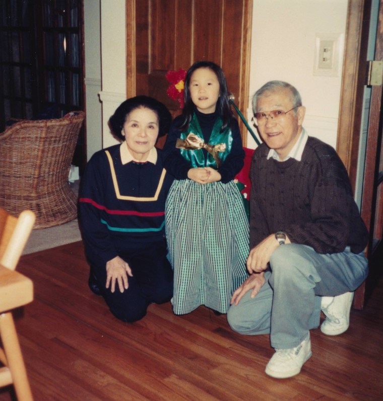 Maki with her grandparents. During WWII, her grandmother had been interned in the Japanese American camps while her grandfather fought for the United States.

