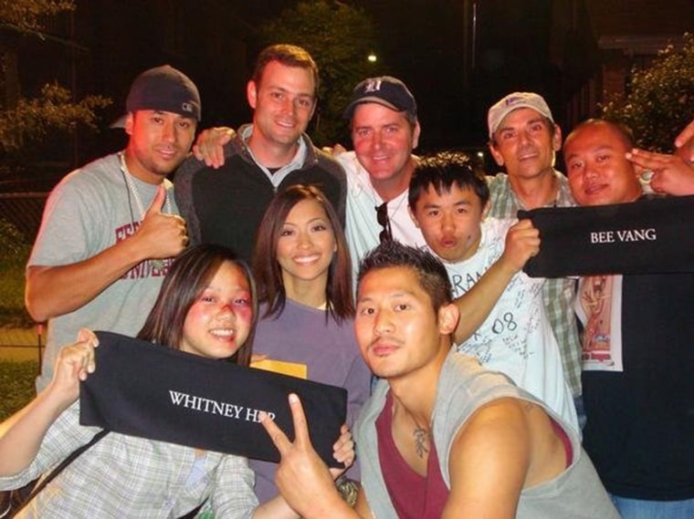 Vang with fellow castmates on the set of "Gran Torino."