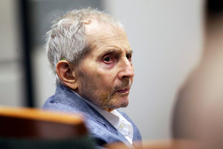 Real estate heir Robert Durst looks over during his murder trial in Los Angeles on March 10, 2020.