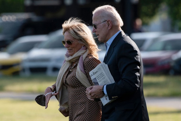 Image: President Joe Biden and first lady Jill Biden walk to Marine One on the Ellipse near the White House on May 15, 2021.
