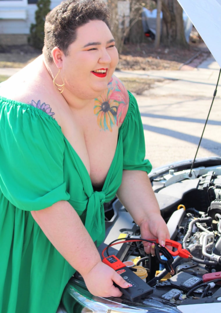 Chaya Milchtein, a queer automotive educator, journalist, and founder of Mechanic Shop Femme.