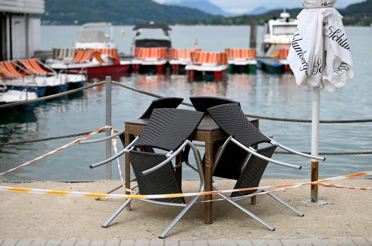 A closed restaurant at Woerther Lake near Klagenfurt, Austria, on May 14, 2021. Restaurants re-opened in Austria on May 19 as coronavirus restrictions were eased.