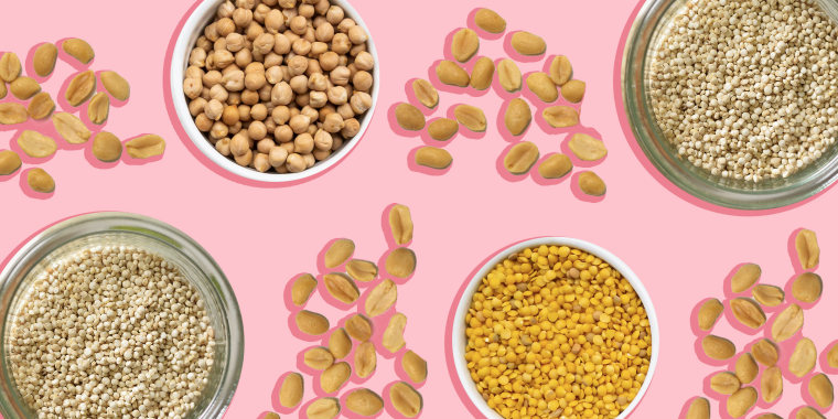 Illustration of grains and peanuts on pink background