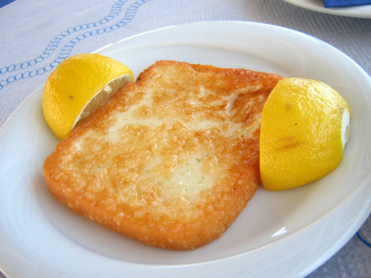 Close-up of saganaki cheese