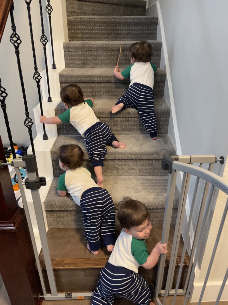 The quadruplets have started exploring and they climb and crawl and shimmy over everything. 