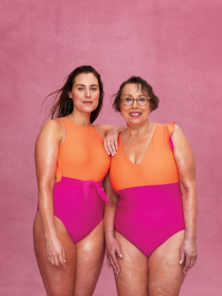 Liz Ariola and Barbara Costello pose for Summersalt's summer swim campaign.