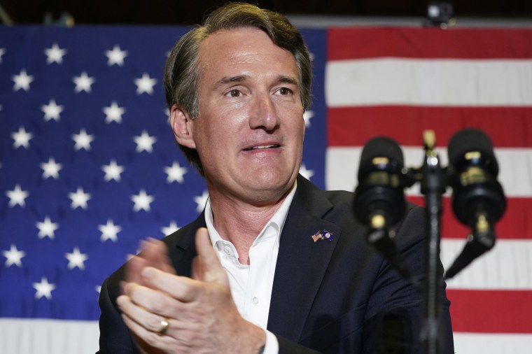 Republican gubernatorial candidate, Glenn Youngkin, prepares to address the crowd at an event in Richmond, Va., on May 11, 2021.