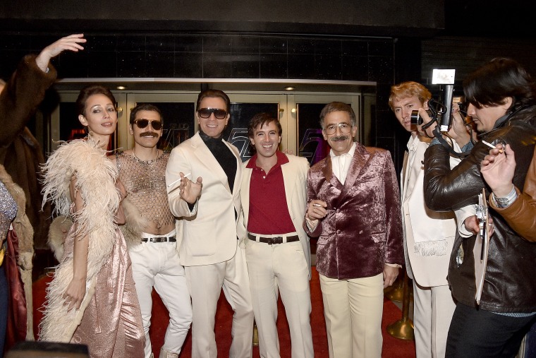 Rebecca Dayan as Elsa Peretti, Gian Franco Rodriguez as Victor Hugo, Ewan McGregor as Halston, Jarrod Spector as Steve Rubell, David Pittu as Joe Eula and Eli Perdew as Benecke in "Halston" on Netflix.