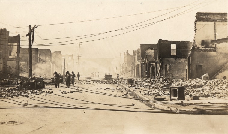 Corner of Greenwood and Archer devastated in Tulsa, Okla., on June 1, 1921.