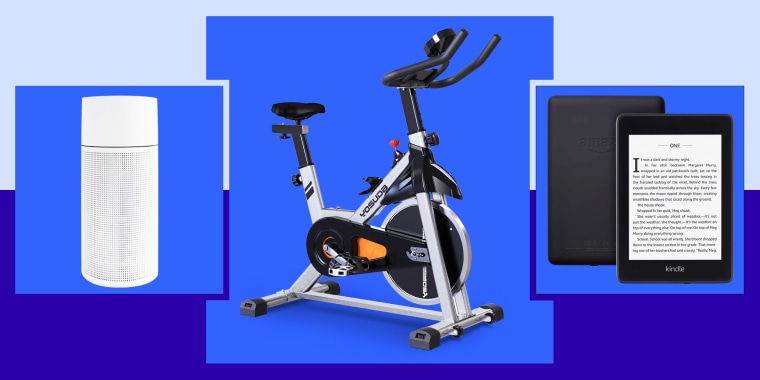 Illustration of the YOSUDA Indoor Cycling Bike Stationary, Kindle and the Blueair 411