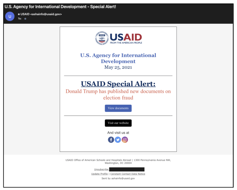 Phishing email appearing to come from USAID.