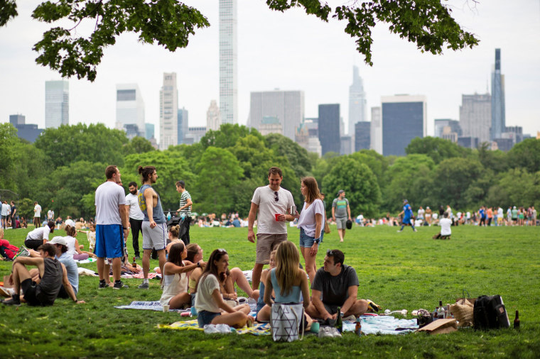 People gather in Central Park in New York on May 22, 2021.