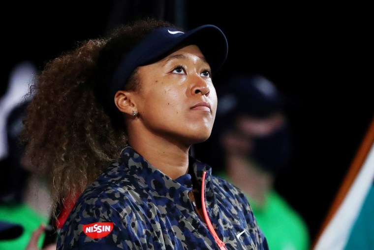 Japan's Naomi Osaka looks up after winning her final match against Jennifer Brady of the U.S. on Feb. 20, 2021, in Melbourne.