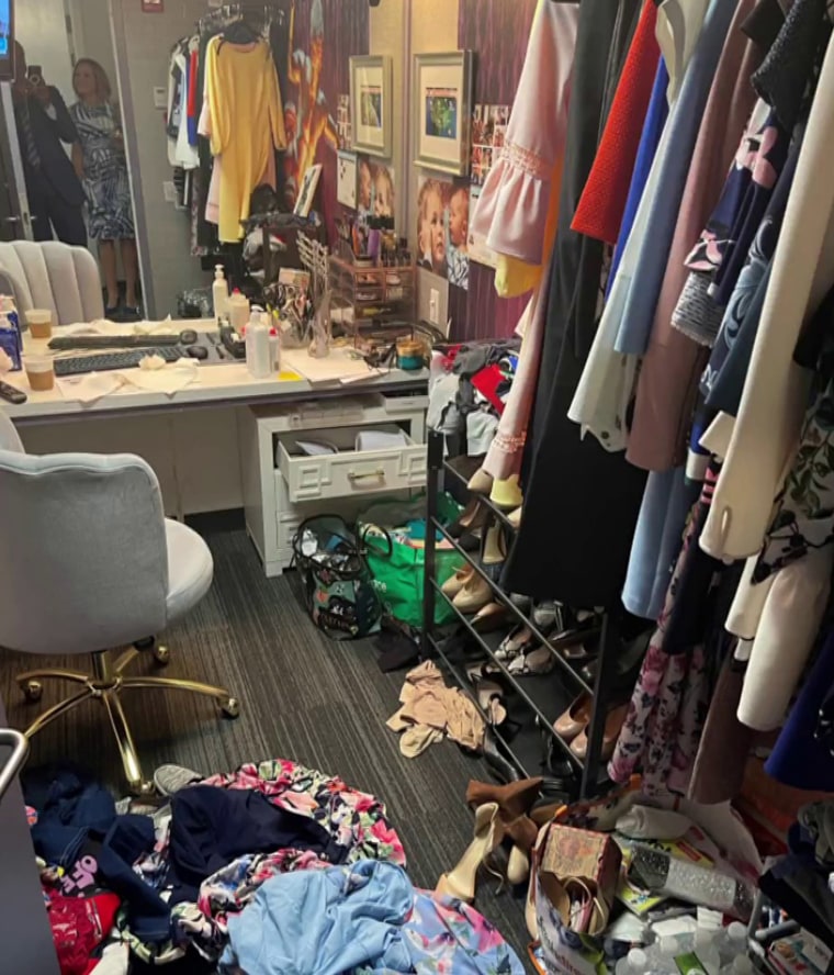 Craig Melvin has declared that Dylan Dreyer's dressing room (above) has taken the crown from Sheinelle Jones when it comes to being the messiest. 