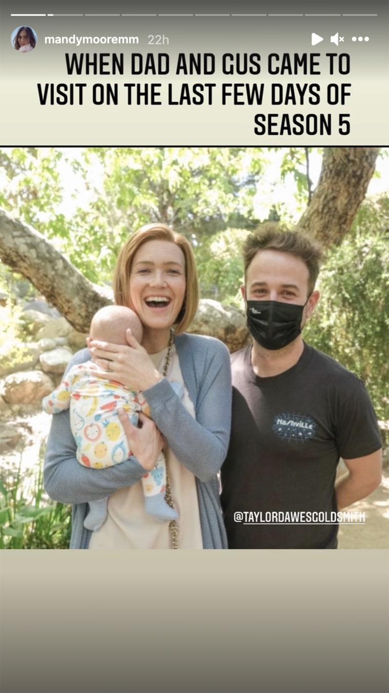 Moore, August and husband Taylor Goldsmith enjoy the waning days of the fifth season on the set of "This Is Us."