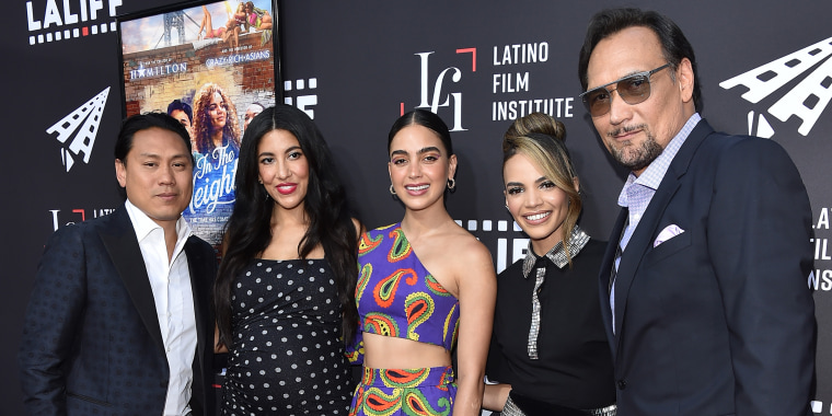 Jon M. Chu, Stephanie Beatriz, Melissa Barrera, Leslie Grace and Jimmy Smits attend the 2021 Los Angeles Latino International Film Festival Special Preview Screening of "In The Heights" at TCL Chinese Theatre June 04, 2021.