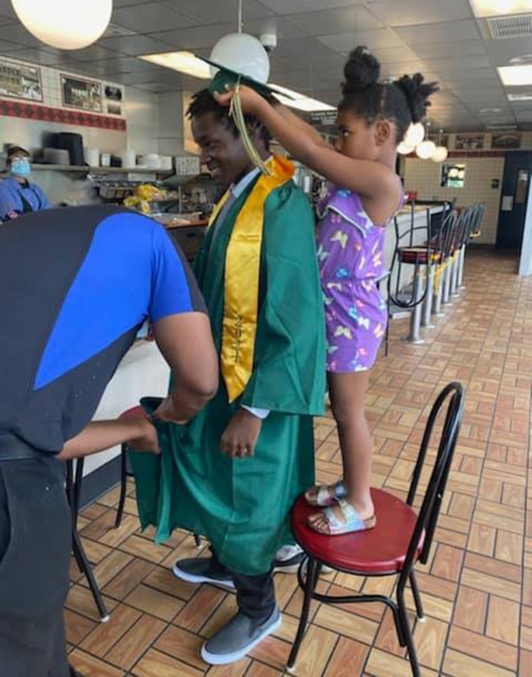 The Waffle House team raced to make sure Harrison got his cap and gown in time for the ceremony.