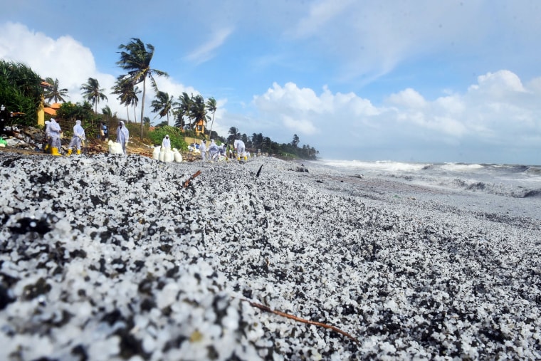 IMAGE: Plastic pellets cover Pamunugama beach 