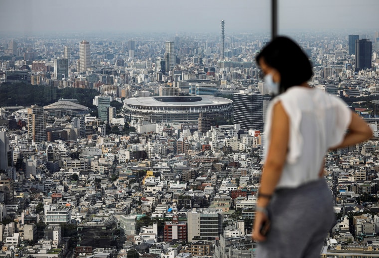 Image: Tokyo's main venue for the Olympics and Paralympics is the National Stadium, seen from a visitor at an observation deck in July last year