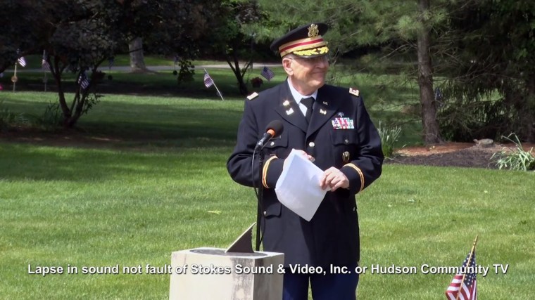 Retired Army Lt. Col. Barnard Kemter's microphone was cut off when he began talking about how freed Black slaves had honored fallen soldiers soon after the Civil War on May 31, 2021 in Hudson, Ohio.