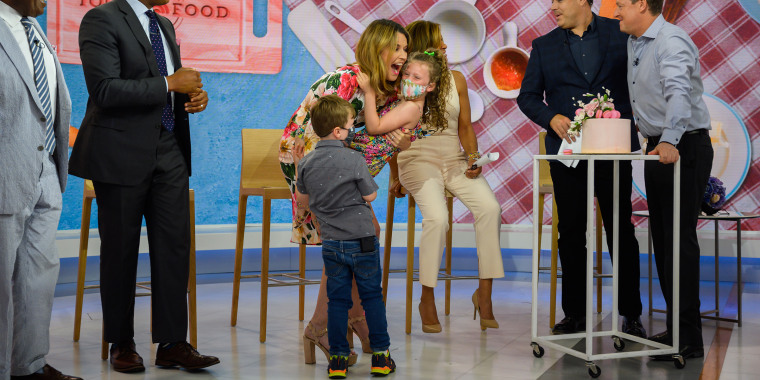Hugs all around! Savannah Guthrie got a surprise visit from her children, Vale, 6, and Charley, 4, to celebrate her 10th anniversary on TODAY. 