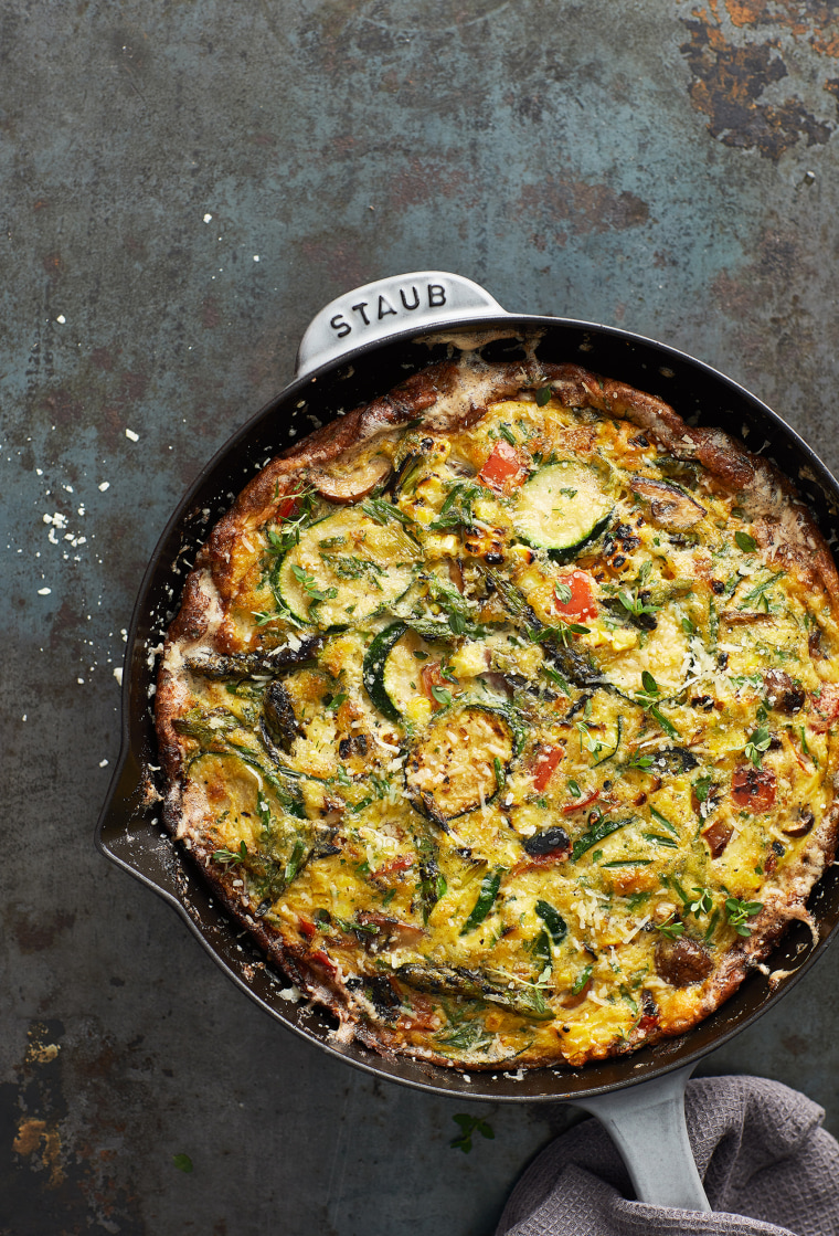  Steven Raichlen's double vegetable summer frittata is made on the grill.