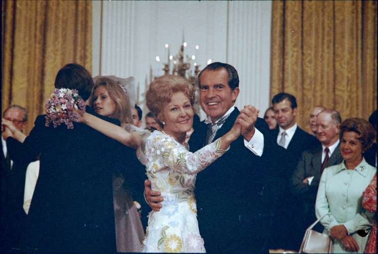 President Nixon dancing with his wife, Pat, at the East Room reception.