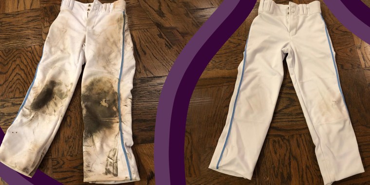 Before and after of dirt y to clean baseball pants