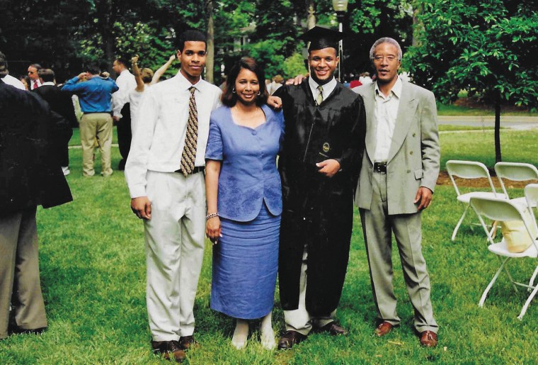 Craig Melvin at his college graduation with his brother, Ryan, mom Betty Jo, and dad Lawrence. 