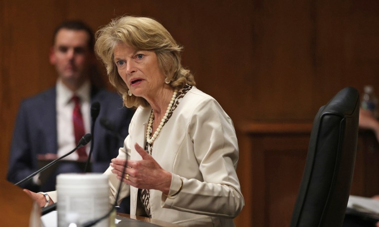 Sen. Lisa Murkowski, R-Alaska, speaks during a hearing on May 26, 2021.