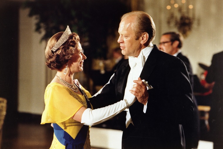 Gerald Ford dancing with Queen Elizabeth II at the ball at the White House, Washington, during the 1976 Bicentennial Celebrations of the Declaration of Independence.