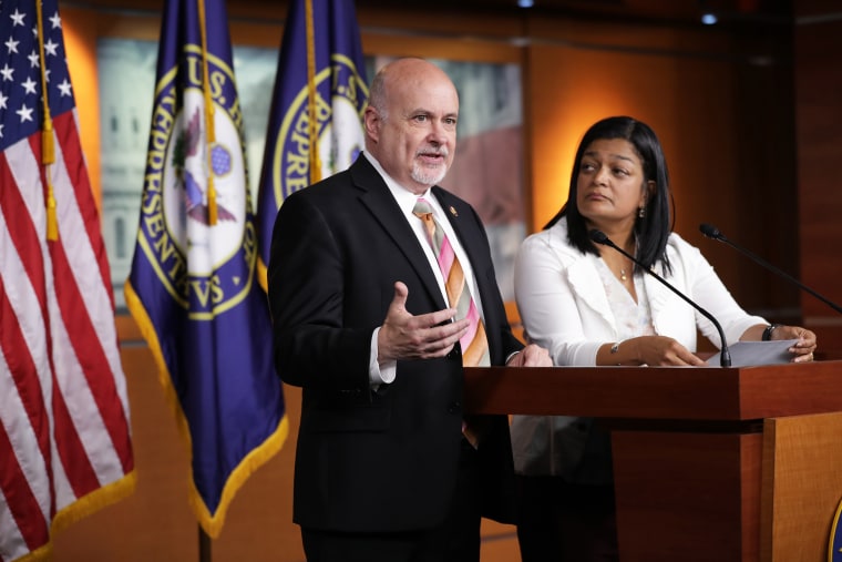 Congressional Progressive Caucus co-chairs Rep. Mark Pocan, D-Wis., and Rep. Pramila Jayapal, D-Wash., speak on Capitol Hill on May 17, 2019.