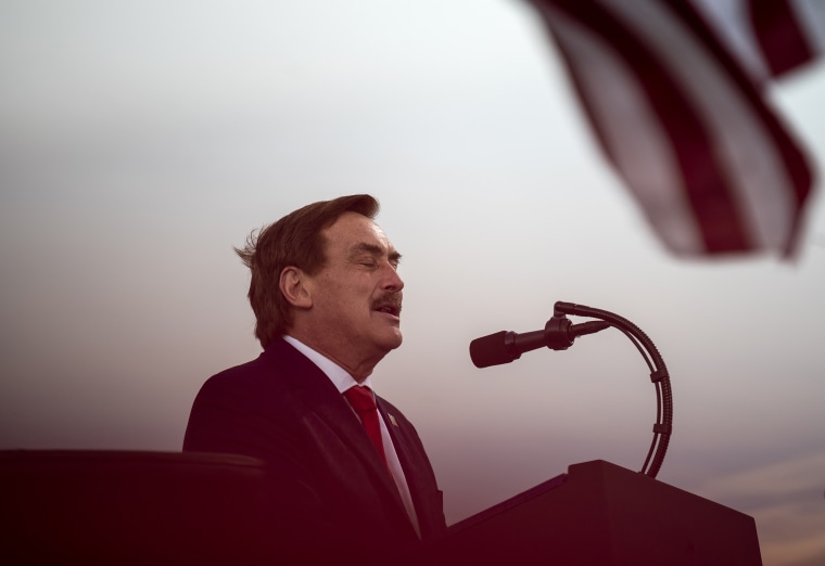 Image: Michael Lindell, CEO of MyPillow Inc., speaks during a campaign rally for President Donald Trump in Duluth, Minn., on Sept. 30, 2020.