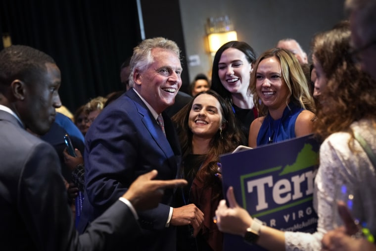 Virginia gubernatorial candidate Terry McAuliffe, D-Va., greets supporters after winning the Democratic primary for governor on June 8, 2021, in McLean.