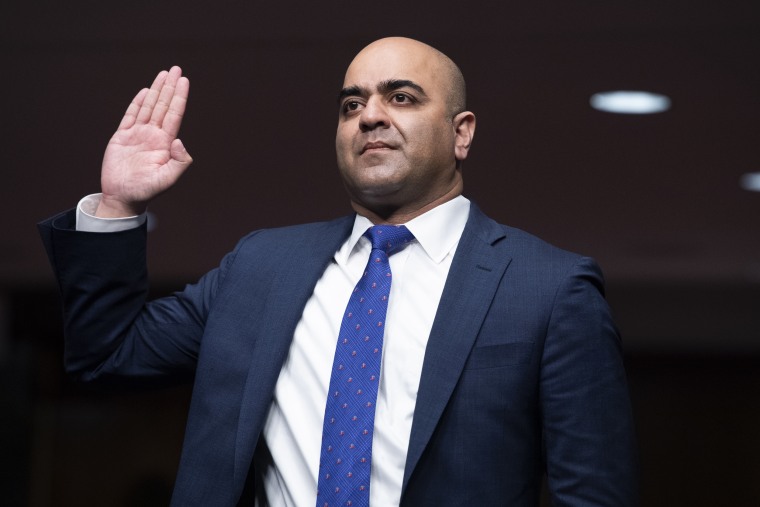 Zahid N. Quraishi, nominee for U.S. District Judge for the District of New Jersey, is sworn in for his confirmation hearing before the Senate Judiciary Committee on April 28, 2021.