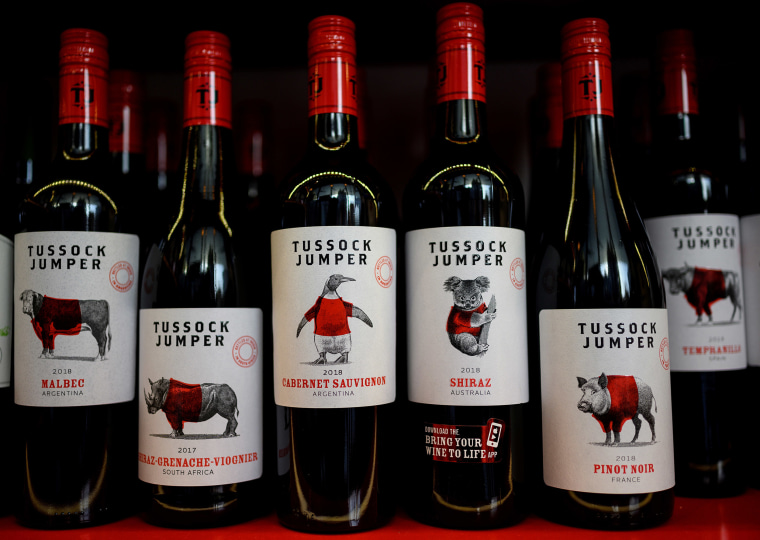 Image: Australian wine is displayed among other wines at a shop in Beijing