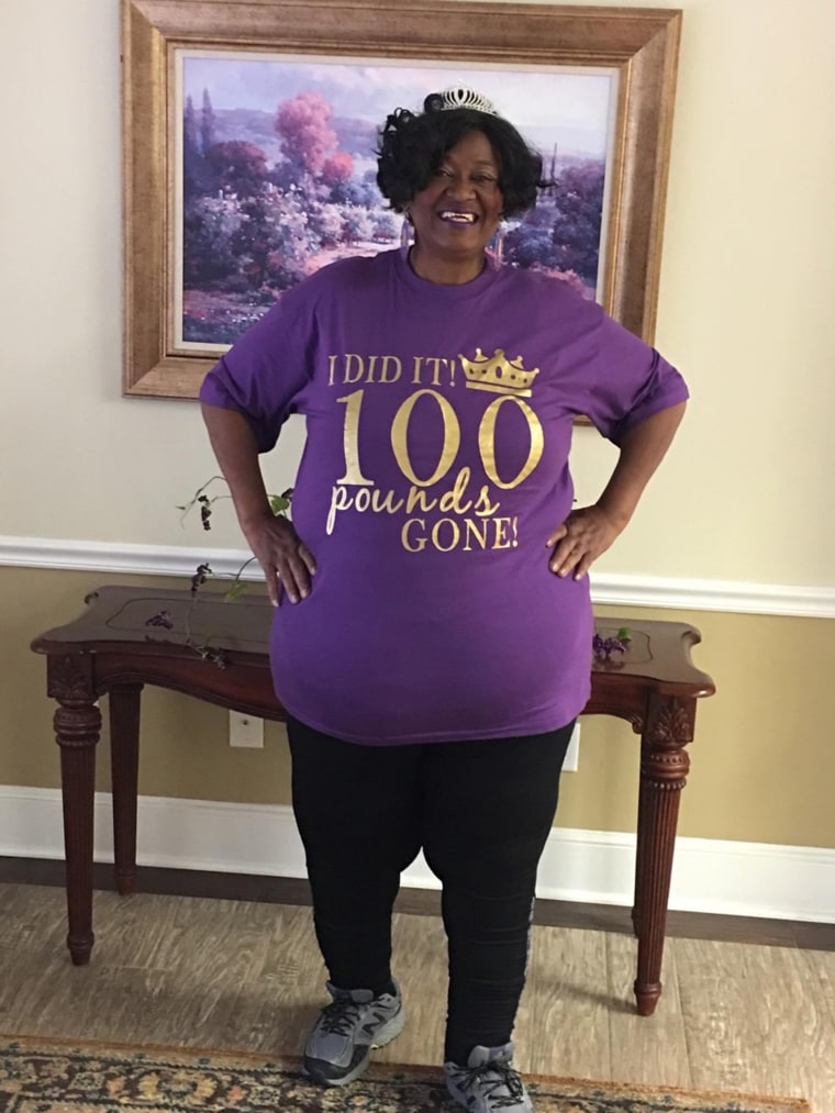 Wilson is pictured 100 pounds into her weight loss. She started exercising regularly at around this time.
