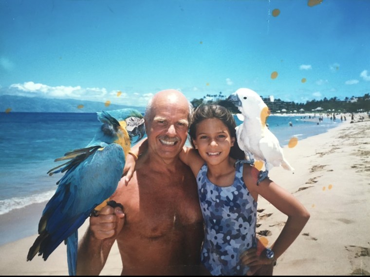 Dyer is pictured with Saje and a couple of feathered friends.