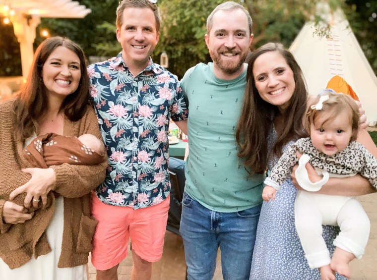 Left to right: Aly Dakin, Ryan Fortin, JR Fortin and Desiree Fortin with two of their children.
